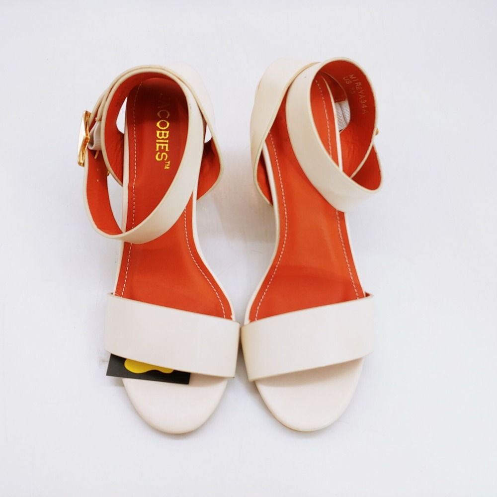 Jacobies Shoes Womens Mireya-34A Beige 7.5 Slingback Sandals Metallic Heel NEW